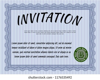 Blue Formal invitation. Printer friendly. Modern design. Customizable, Easy to edit and change colors. 