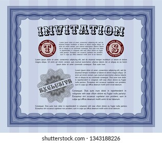 Blue Formal invitation. Printer friendly. Money style design. Detailed. 