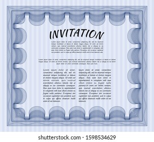 Blue Formal invitation. Printer friendly. Lovely design. Vector illustration. 