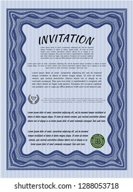 Blue Formal invitation. Retro design. Easy to print. Detailed. 