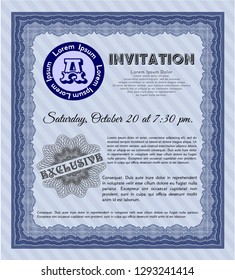 Blue Formal invitation. Retro design. With complex background. Detailed. 