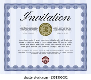 Blue Formal invitation. Retro design. Printer friendly. Detailed. 