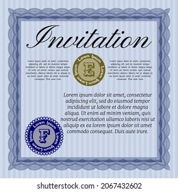 Blue Formal Invitation. Retro Design. With Linear Background.  