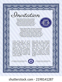 Blue Formal Invitation. Retro Design. With Background. Detailed. 