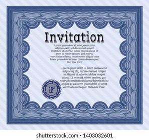 Blue Formal invitation. Sophisticated design. With background. Vector illustration. 