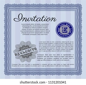 Blue Formal invitation. Superior design. Customizable, Easy to edit and change colors. With complex background. 