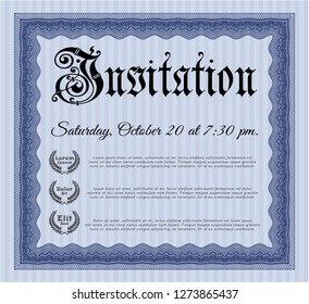 Blue Formal invitation. Superior design. Detailed. Printer friendly. 