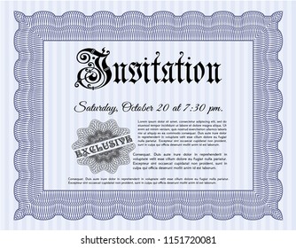 Blue Formal invitation template. Artistry design. Printer friendly. Vector illustration. 