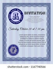 Blue Formal invitation template. Artistry design. Vector illustration. With complex background. 