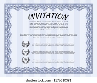 Blue Formal invitation template. With background. Vector illustration. Elegant design. 