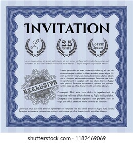 Blue Formal invitation template. With background. Money style design. Detailed. 