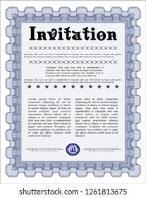 Blue Formal invitation template. With background. Vector illustration. Modern design. 