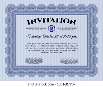 Blue Formal invitation template. With background. Perfect design. Detailed. 