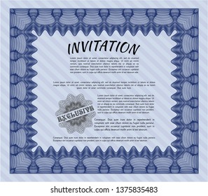 Blue Formal invitation template. With background. Detailed. Retro design. 