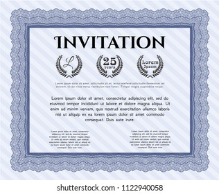 Blue Formal invitation template. Beauty design. Printer friendly. Vector illustration. 