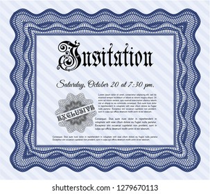 Blue Formal invitation template. Beauty design. Easy to print. Vector illustration. 