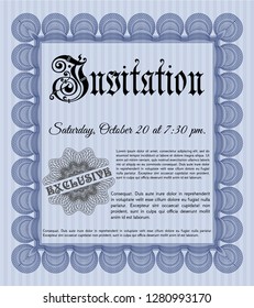 Blue Formal invitation template. Beauty design. With guilloche pattern. Customizable, Easy to edit and change colors. 