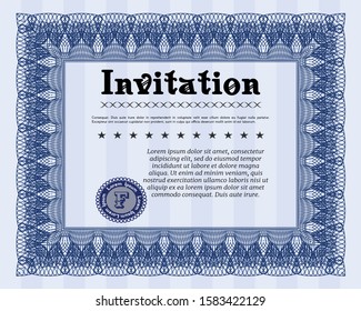 Blue Formal invitation template. Beauty design. With guilloche pattern and background. Customizable, Easy to edit and change colors. 