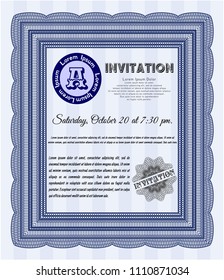 Blue Formal invitation template. With complex linear background. Detailed. Money Pattern. 