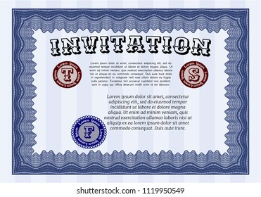 Blue Formal invitation template. With complex background. Customizable, Easy to edit and change colors. Lovely design. 