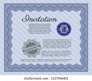 Blue Formal invitation template. Complex background. Modern design. Detailed. 