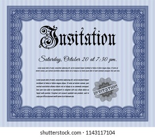 Blue Formal invitation template. With complex background. Detailed. Sophisticated design. 
