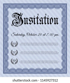 Blue Formal invitation template. With complex linear background. Elegant design. Customizable, Easy to edit and change colors. 