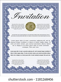 Blue Formal invitation template. Complex background. Money style design. Detailed. 