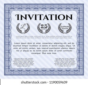 Blue Formal invitation template. With complex background. Modern design. Vector illustration. 