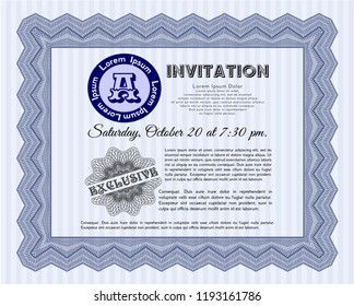 Blue Formal invitation template. Complex background. Detailed. Nice design. 