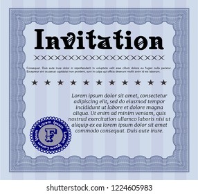 Blue Formal invitation template. With complex linear background. Vector illustration. Artistry design. 