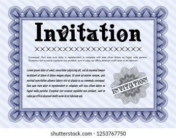 Blue Formal invitation template. With complex background. Customizable, Easy to edit and change colors. Nice design. 