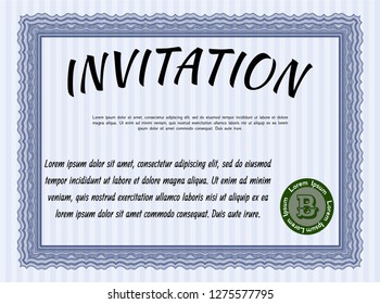 Blue Formal invitation template. With complex linear background. Artistry design. Customizable, Easy to edit and change colors. 