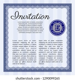 Blue Formal invitation template. With complex background. Detailed. Money style design. 