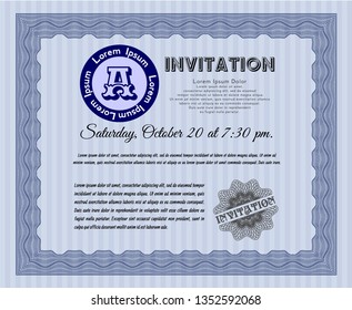 Blue Formal invitation template. With complex linear background. Customizable, Easy to edit and change colors. Perfect design. 