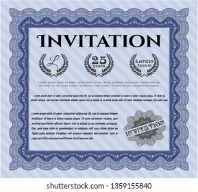 Blue Formal invitation template. Complex background. Money style design. Detailed. 