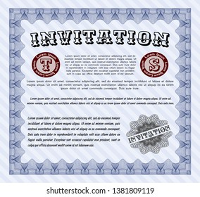 Blue Formal invitation template. With complex linear background. Modern design. Detailed. 