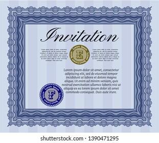 Blue Formal invitation template. Complex background. Beauty design. Customizable, Easy to edit and change colors. 
