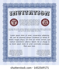 Blue Formal invitation template. With complex background. Detailed. Money design. 