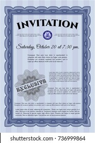 Blue Formal invitation template. With complex linear background. Customizable, Easy to edit and change colors. Excellent design. 