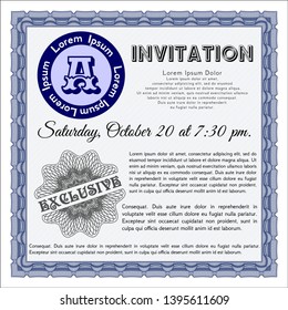 Blue Formal invitation template. Cordial design. Customizable, Easy to edit and change colors. With complex linear background. 