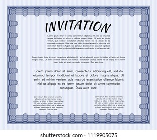 Blue Formal invitation template. Customizable, Easy to edit and change colors. With great quality guilloche pattern. Excellent design. 