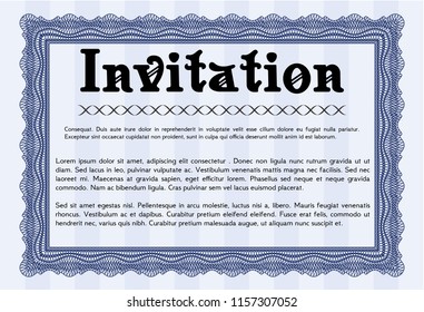 Blue Formal invitation template. Customizable, Easy to edit and change colors. With complex background. Excellent design. 