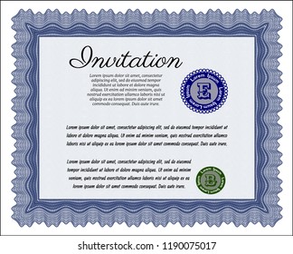 Blue Formal invitation template. Customizable, Easy to edit and change colors. With background. Good design. 