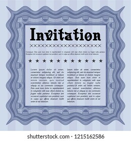 Blue Formal invitation template. Customizable, Easy to edit and change colors. With guilloche pattern. Sophisticated design. 