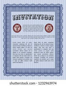 Blue Formal invitation template. Customizable, Easy to edit and change colors. With guilloche pattern. Nice design. 
