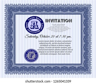 Blue Formal invitation template. Customizable, Easy to edit and change colors. With guilloche pattern. Nice design. 