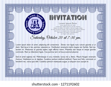 Blue Formal invitation template. Customizable, Easy to edit and change colors. With background. Cordial design. 