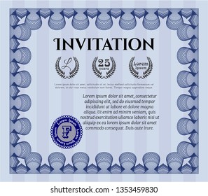 Blue Formal invitation template. Customizable, Easy to edit and change colors. With background. Elegant design. 