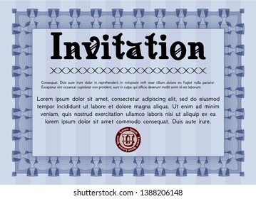 Blue Formal invitation template. Customizable, Easy to edit and change colors. With guilloche pattern. Modern design. 